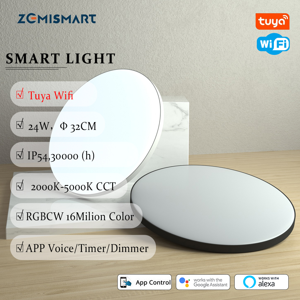 zemismart WiFi Smart Tunable Ceiling Lamp 24W LED RGBCW Chandelier Lamps Dimmable Dimmable Ceiling Lamp Ultrathin Surface Mounting Lamp Alexa Voice Tuya APP Timer Dimmer control For Living Room Decoration Bedroom Energy-saving different Light Modes ราคา 1,199 บาท*ส่งฟรี
