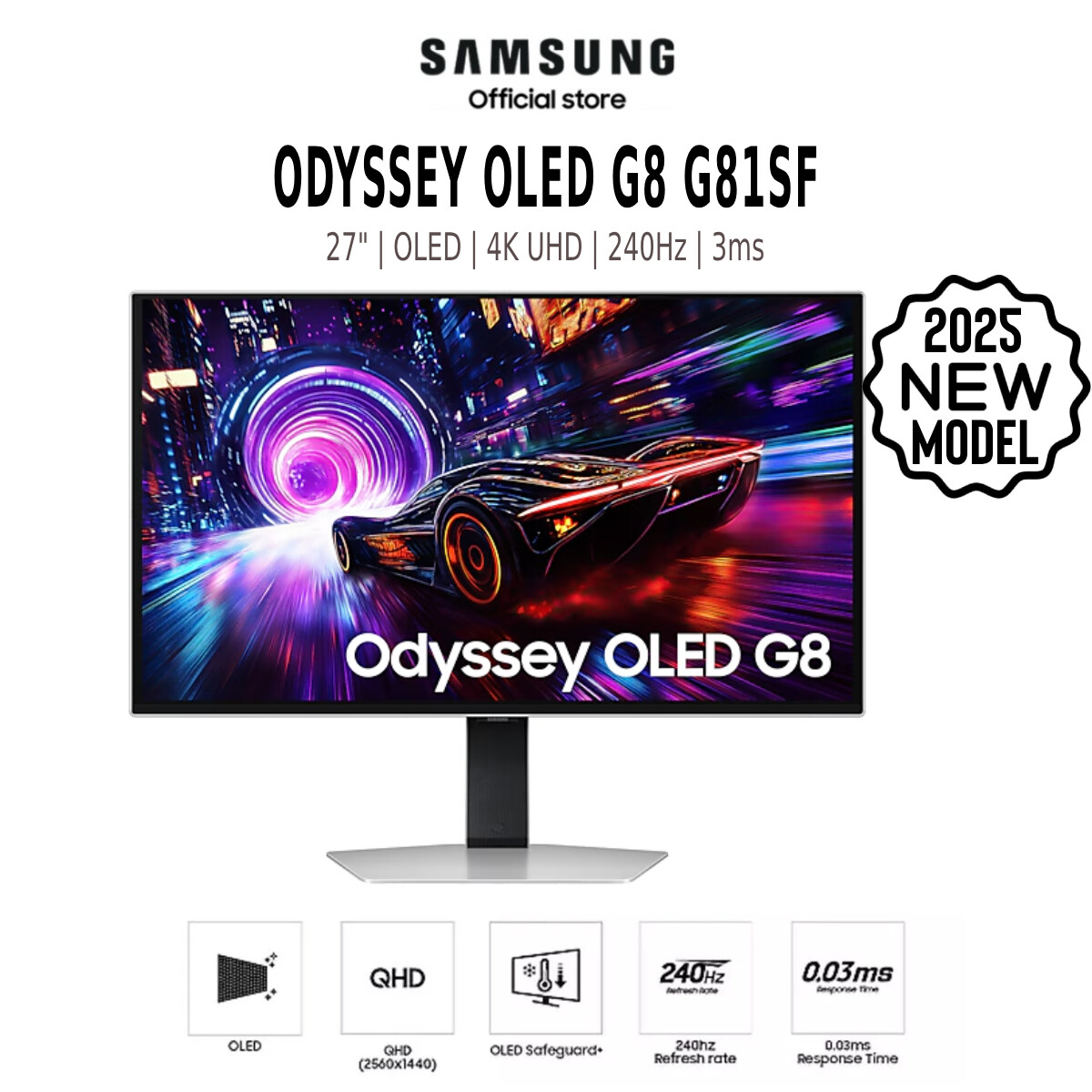Samsung Odyssey Gaming Monitors: 32" UHD 0.03ms (LS32DG802SEXXS), 34" Ultra WQHD 175Hz (LS34DG850SEXXS), 32" 4K 240Hz (G81SF), 49" DQHD 144Hz (LS49FG912EEXXS), 27" Odyssey OLED G8 4K 240Hz (LS27FG812S