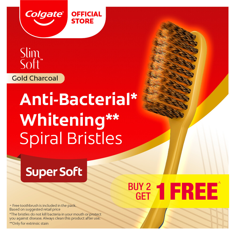 Gambar Colgate SlimSoft Charcoal Gold Toothbrush Valuepack 3s (Ultra Soft)