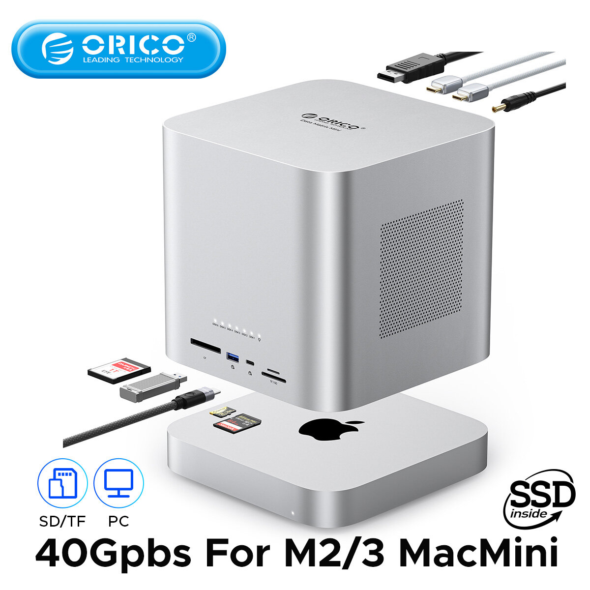 ORICO Data Matrix Mini 22/42TB USB-C 40Gbps Enclosure with Western Digital Hard Disk Drive SATA2.0 M.2 NVME USB3.2-A USB3.2-C SD/TF3.0 CF B DP 8K 30Hz Port For Mini M2 M3 ราคา  65,369 บาท*ส่งฟรี