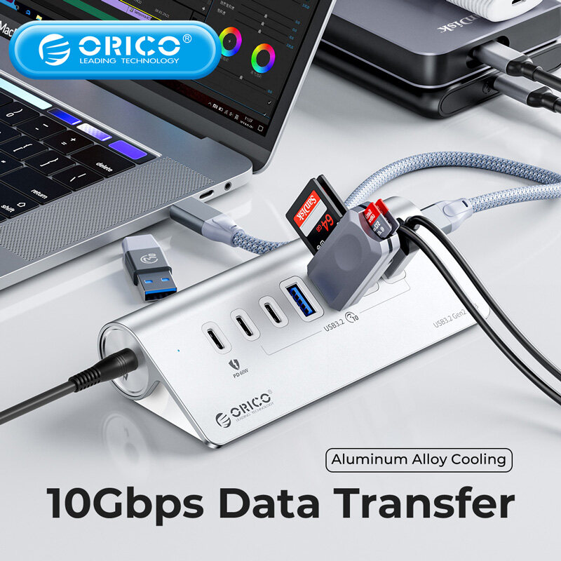 ORICO Aluminum Powered 5Gbps HUB PD18W Charger USB3.2 Type USB C Card Reader Splitter With Power Adapter for Laptop Accessories