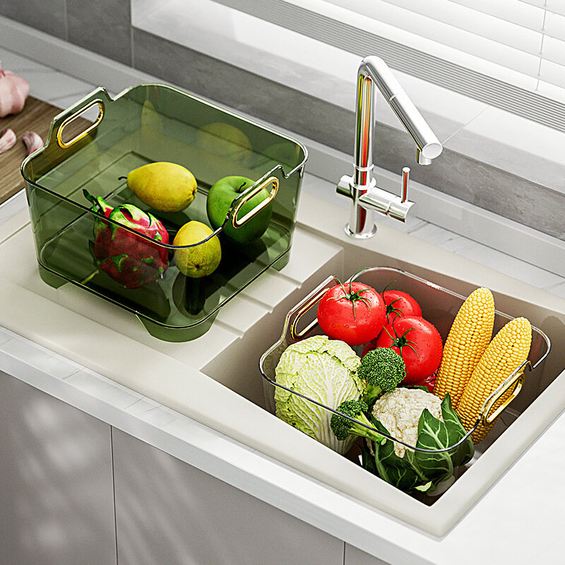 Gambar Kitchen Washbasin Plastic Drain Fruit and Vegetable Basket Multi functional Storage Fruit Basket Storage Supplies