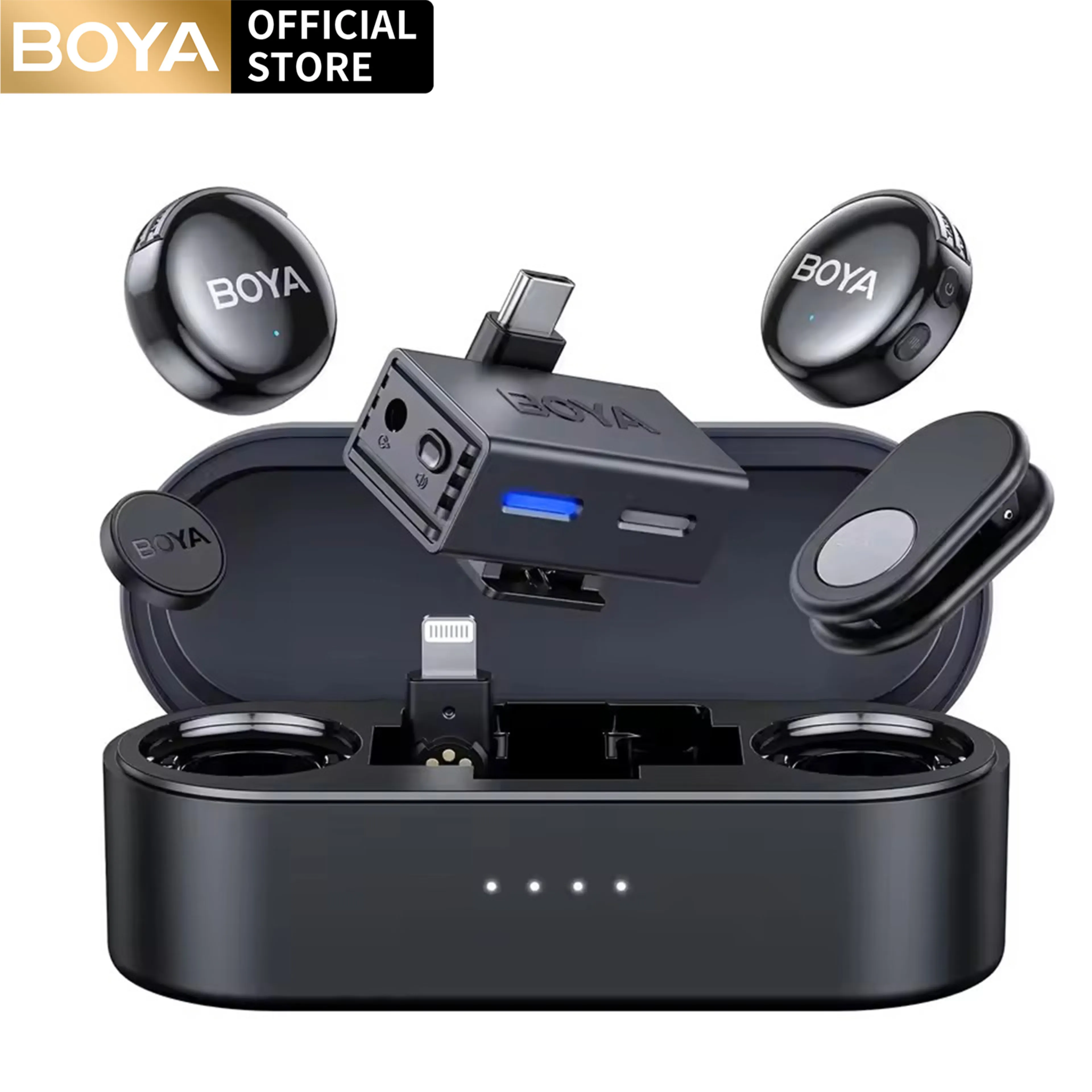 BOYA BOYALINK 3 Wireless Lavalier Microphone for iPhone 15-16/Android/PC/Tablets/Camera,AI Noise Reduction, 48kHz/32Bit Studio Sound,APP Control,984ft 30h Battery with Charging Case for Vlog Interview - รูปที่ 1