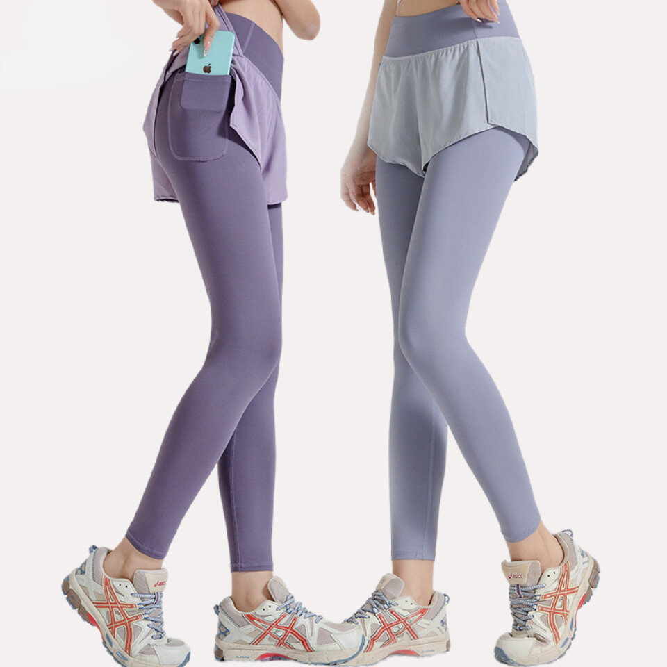 Womens RunningLegging Training Jogging Pants Workout High Waist Slim  Leggings Gym Fitness Yoga 2 in 1 Fake Two Shorts + Legging - AliExpress