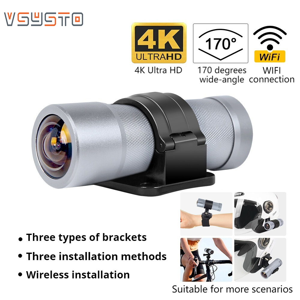 VSYSTO Helmet Dash Cam SonyIMX415 4K 170 Degrees Helmet Camera with Four Types Bracket and Wireless Remote Controller WIFI Waterproof Installable on Helmet Bicycle Motorcycle ราคา 3,820 บาท*ส่งฟรี
