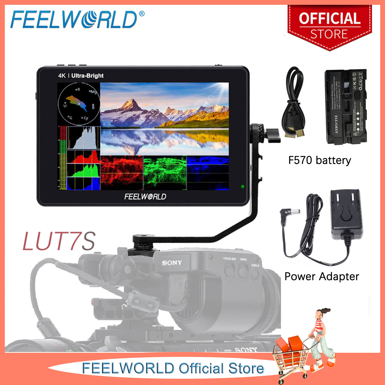 FEELWORLD LUT7S 7 Inch 2200nits 3D LUT Touch Screen DSLR Camera Field Monitor 3G-SDI 4K HDMI Input Output 1920X1200 IPS Panel ราคา 10,743 บาท*ส่งฟรี