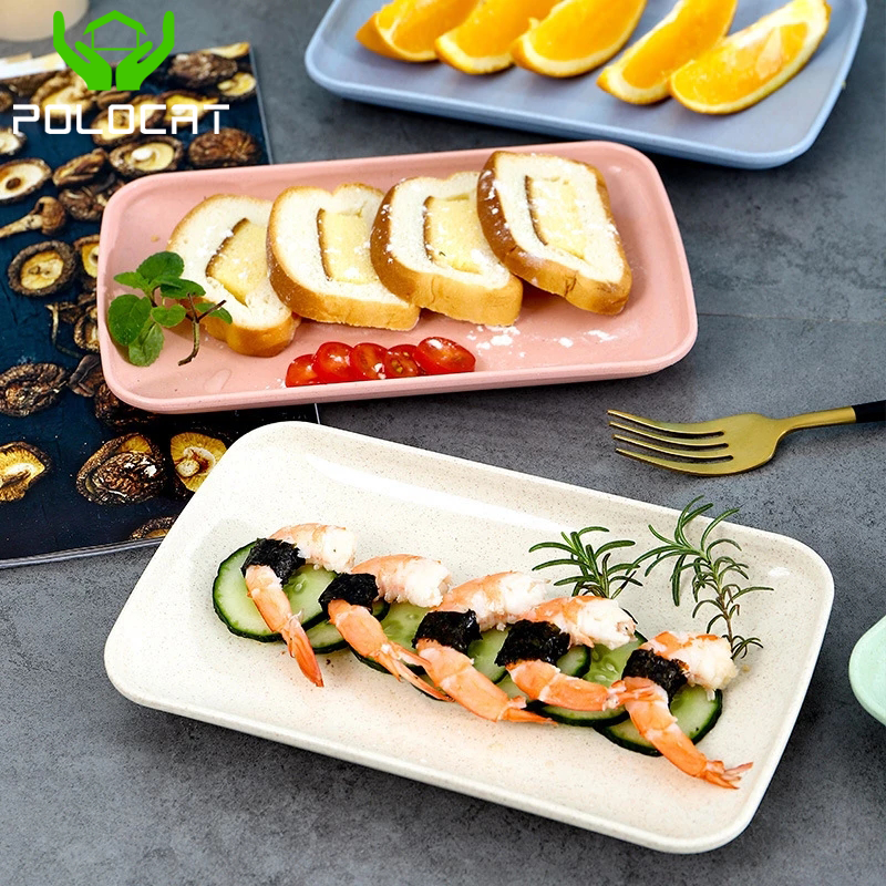 Polocat đĩa hình chữ nhật bằng rơm lúa mì sáng tạo bộ đồ ăn melamine tốt cho sức khỏe dụng cụ nấu ăn nhà bếp đĩa mì ống sushi tráng miệng đĩa