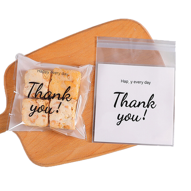 Akabs 100Pcs Gói Cảm Ơn Bạn túi trong suốt tự dính Kẹo Cookie Bánh Túi Đựng Bánh ngọt