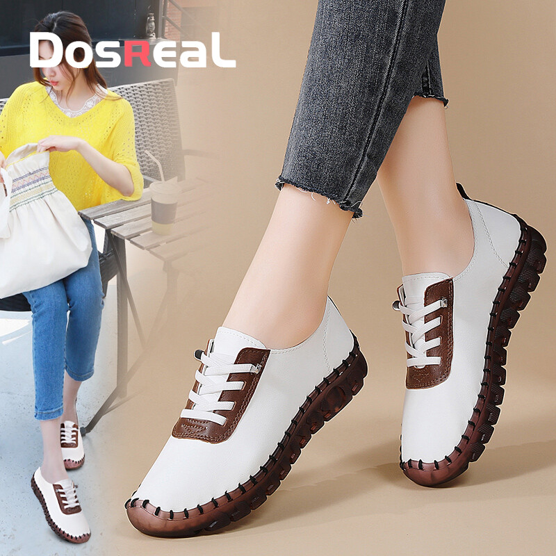 DOSREAL White Rubber Shoes for Women Sneakers Fashion Korean Style Handmade Slip on Shoes Large Size 35-42 Walking Shoes for Ladies ราคา 710 บาท*ส่งฟรี