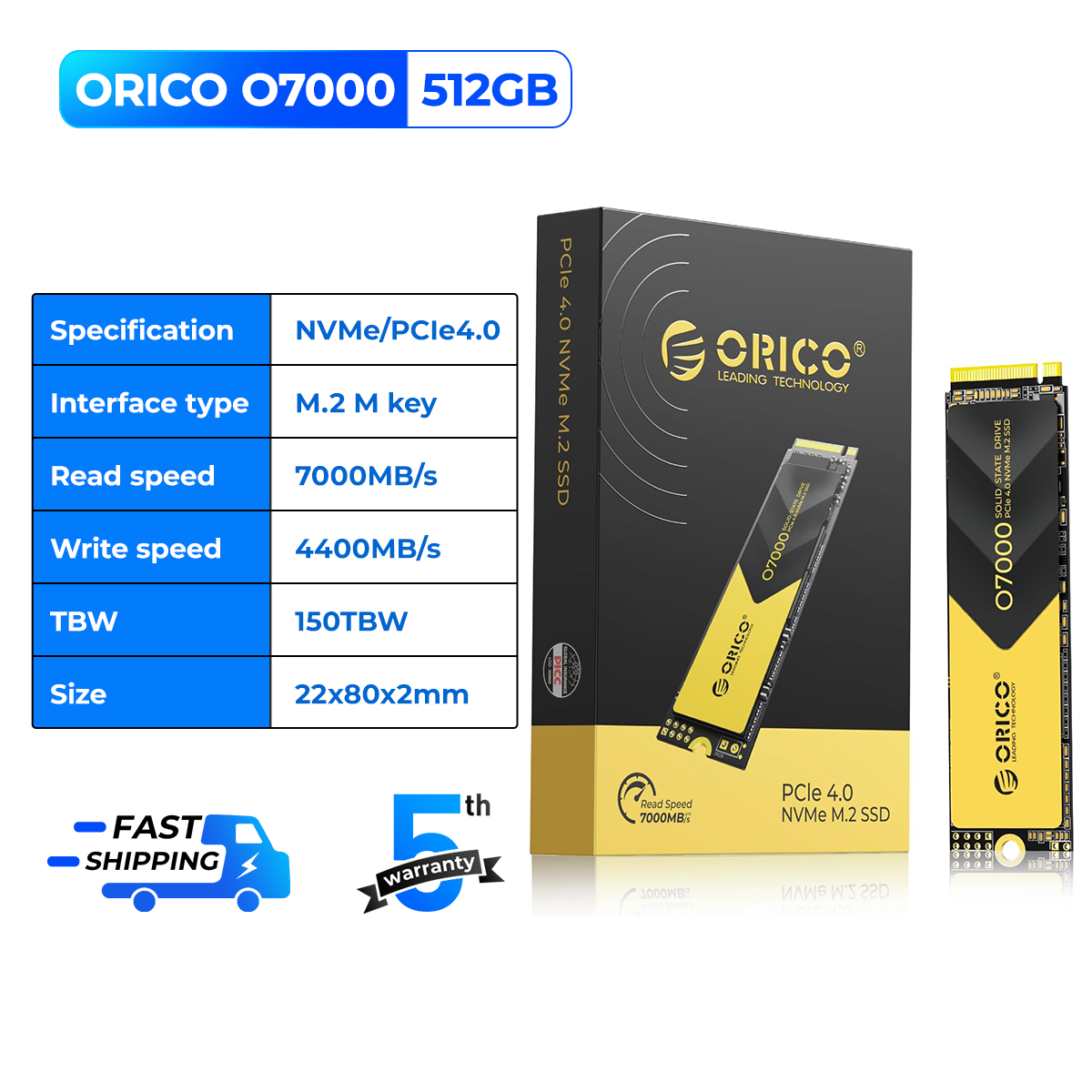 ORICO 7000 MB/giây M.2 NVMe SSD PCIe 4.0 NVMe gen4 X4 Ổ cứng lưu trữ thể rắn nội bộ có tấm làm mát c