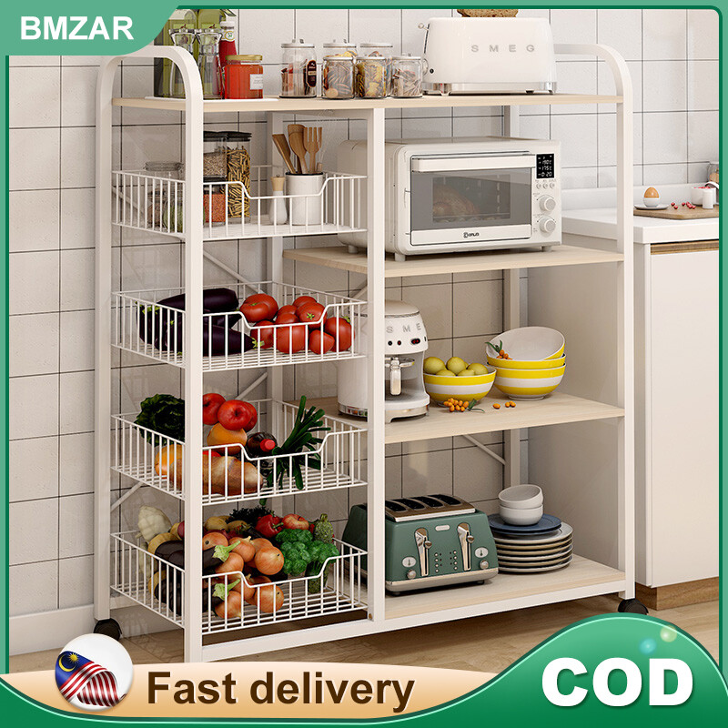 Gambar BMZAR 4 5 Tier Kitchen Rack Storage Moveable Fruit Vegetable Oven Shelf Seasoning Bottle Spice Jar Trolley Kitchen Organizer Rak Letak Barang Dapur