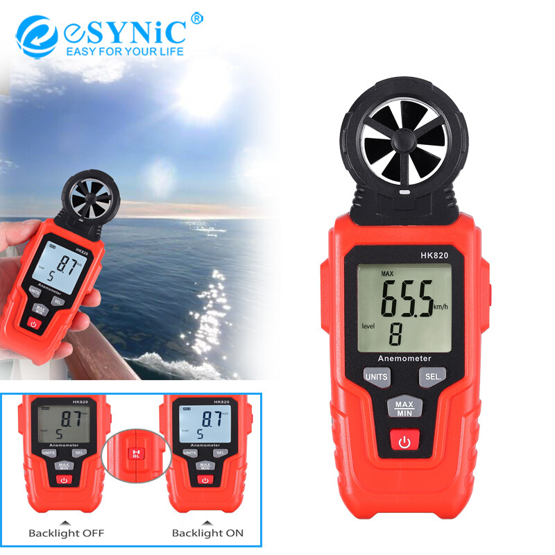 Esynic máy đo gió cầm tay kỹ thuật số máy đo tốc độ gió máy đo gió có đèn nền để lướt ván buồm lướt ván diều câu cá
