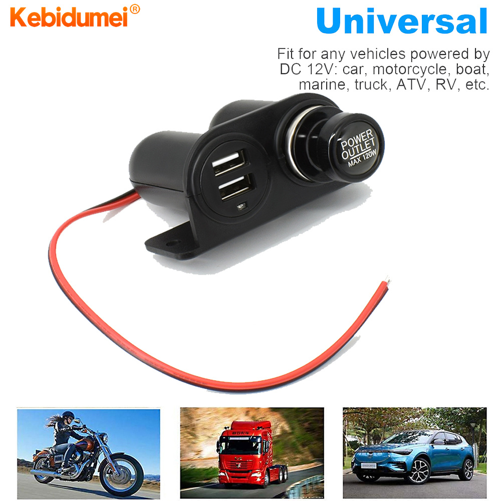 Kebidumei Universal Car Charger 3.1A DC 5V 3.1A Dual USB Ports Waterproof Power Socket + DC 12/24V ci-garette lighter Socket ราคา 150 บาท*ส่งฟรี