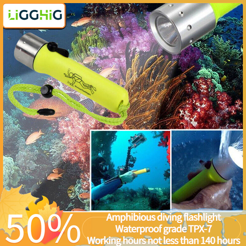 Đèn pin lặn dưới nước ban đầu ligghig Đèn pin nước siêu sáng chống nước dwaterproof mạnh mẽ 2000lm Q5 XM-L Đèn pin lặn chuyên nghiệp Đèn Pin Đèn khẩn cấp đom đóm Omni không thấm nước