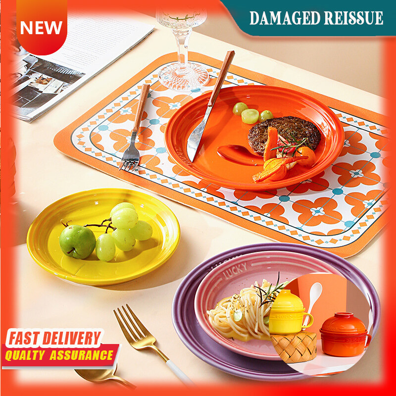 Gambar Rainbow Ceramic Shallow Flat Plate Gradient Colorful Home Meal Plate Pasta Pizza Steak Plate