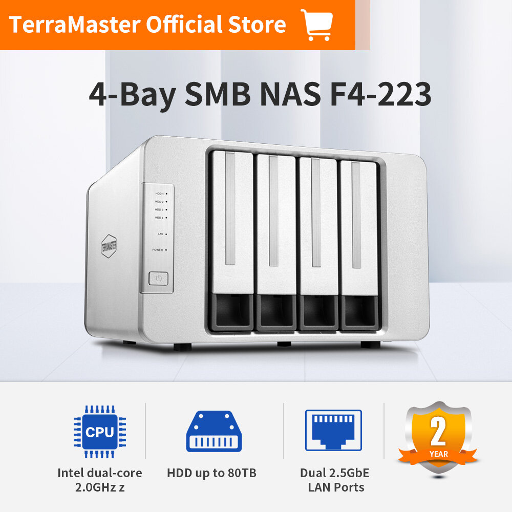 TerraMaster F4-223 4-Bay NAS Storage – High Performance NAS for SMB with N4505 Dual-Core CPU, 4GB DDR4 Memory, 2.5GbE Port x 2, Network Storage Server (Diskless) ราคา 15,108 บาท*ส่งฟรี
