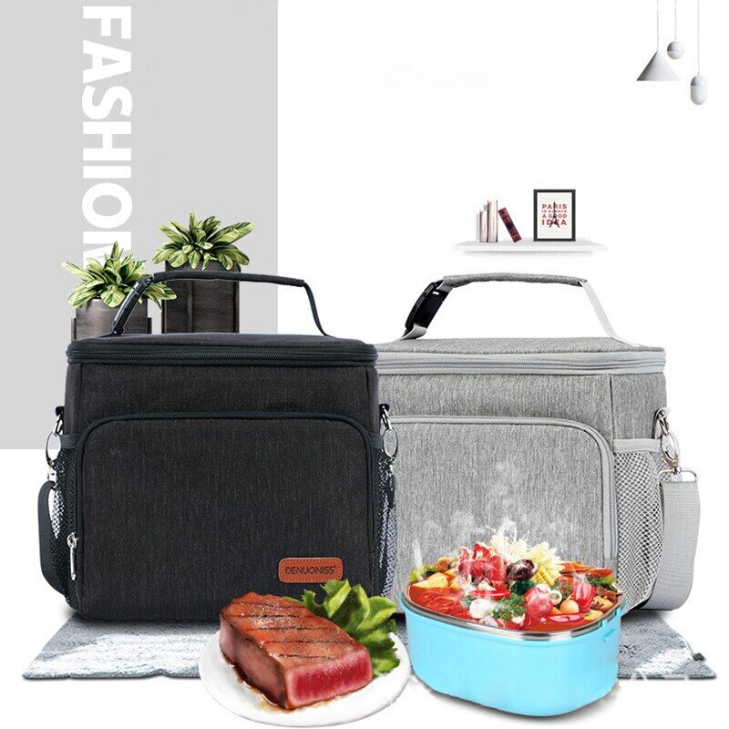 Gambar Portable Women Men Lunch Box Bag Thermal Insulated Cooler Bags Picnic Food Storage Pouch Shoulder Travel Tote Picnic Handbag