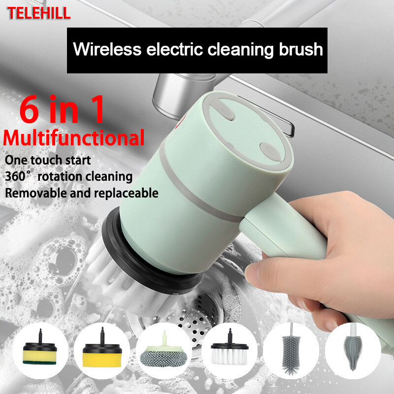 Bàn chải vệ sinh điện đa năng 6 trong 1 dụng cụ vệ sinh nhà vệ sinh nhà bếp sạc usb cầm tay có thể tháo rời