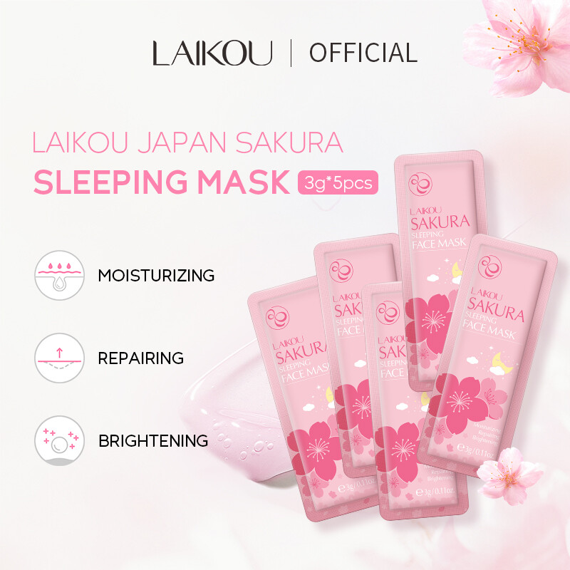 LAIKOU Sakura Mặt Nạ Ngủ Kem Ban Đêm Dưỡng Ẩm Không Rửa Làm Trắng Dưỡng Ẩm 5 Cái