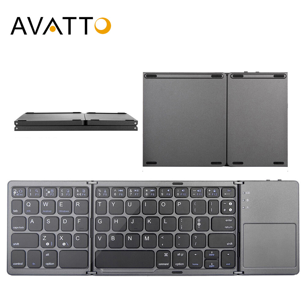 Avatto Tiếng Anh Mini Bàn phím gập bluetooth không dây Bàn phím kèm bàn di chuột cho Windows/Android/IOS