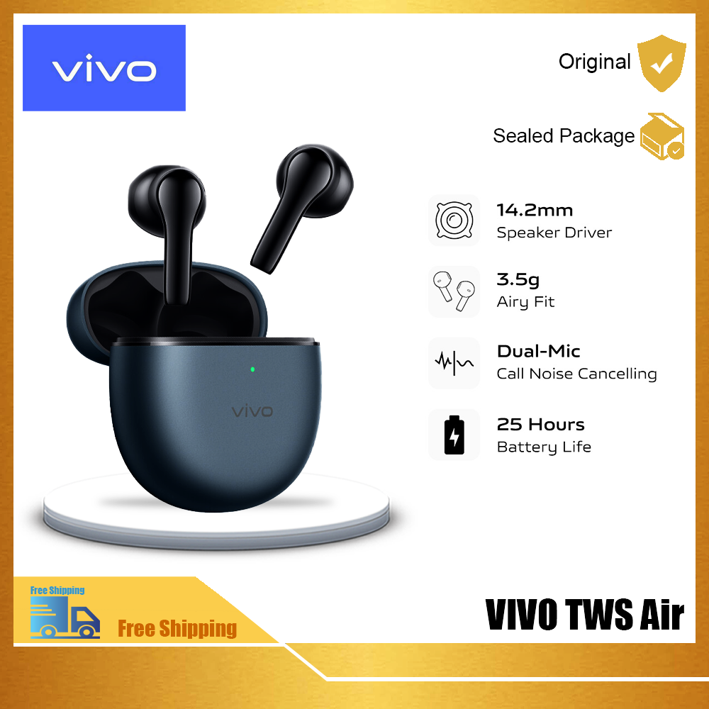 VIVO TWS Air | ไดร์เวอร์ลำโพง14.2มม. | พอดีตัว3.5กรัม | ตัดเสียงรบกวนด้วยไมโครโฟนคู่ | หูฟังไร้สายแบตเตอรี่25ชั่วโมงหูฟังเอียบัดไร้สายชุดหูฟังบลูทูธไร้สายหูฟังบลูทูธโทรศัพท์ IOS Android ชุดหูฟังบลูทูธ ราคา 954 บาท*ส่งฟรี