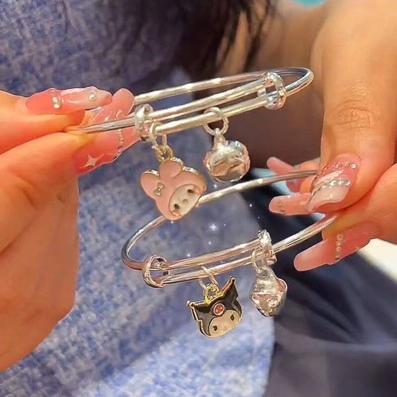 Japanese and Korean Style Cute Cartoon Bell Bracelet For women Kuromi Cinnamon Friendship Couple Bracelet Girls Gift