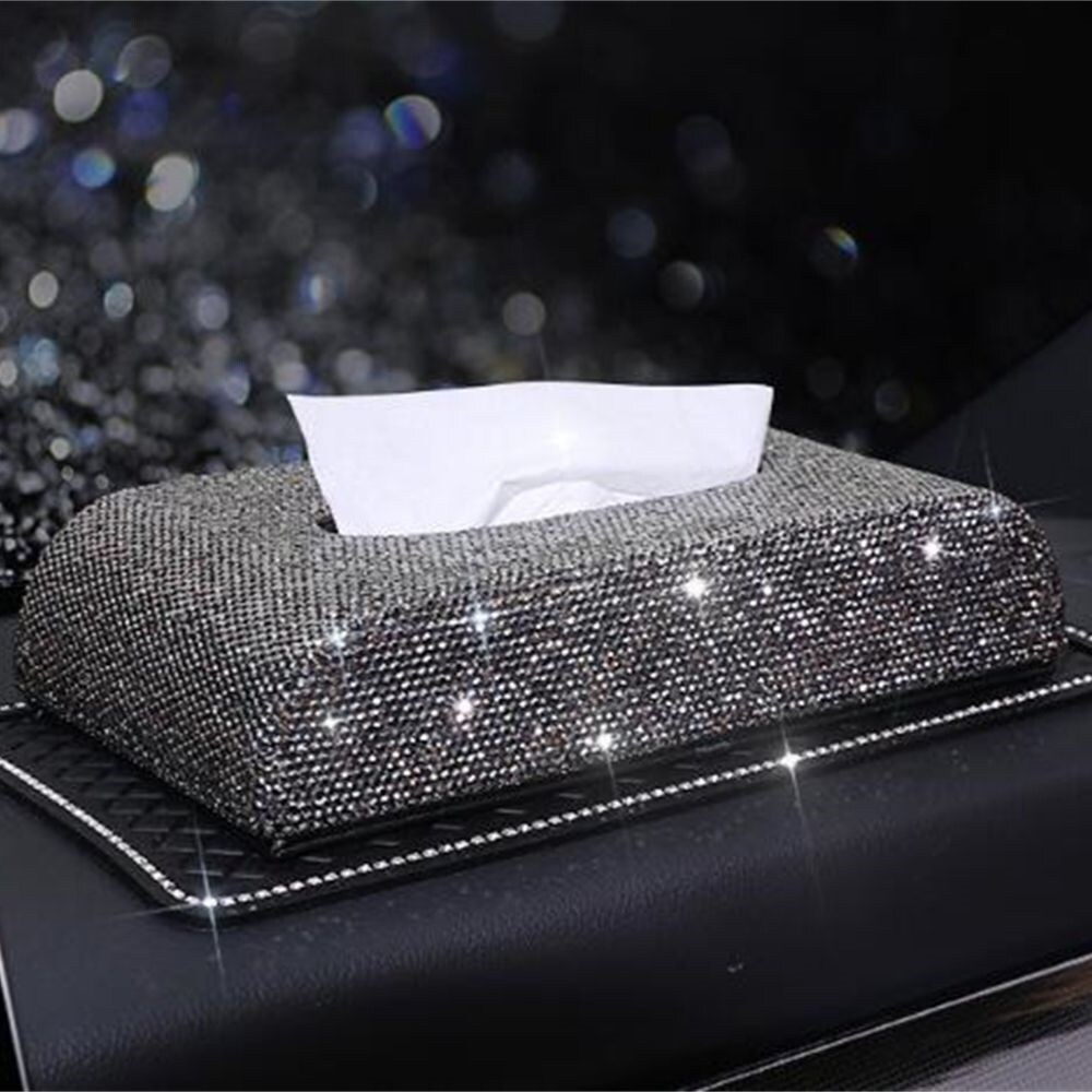 Gambar CW FullCrystalGlitter RhinestonesSunPUTissueAuto Clip Holder Paper Napkin Accessories