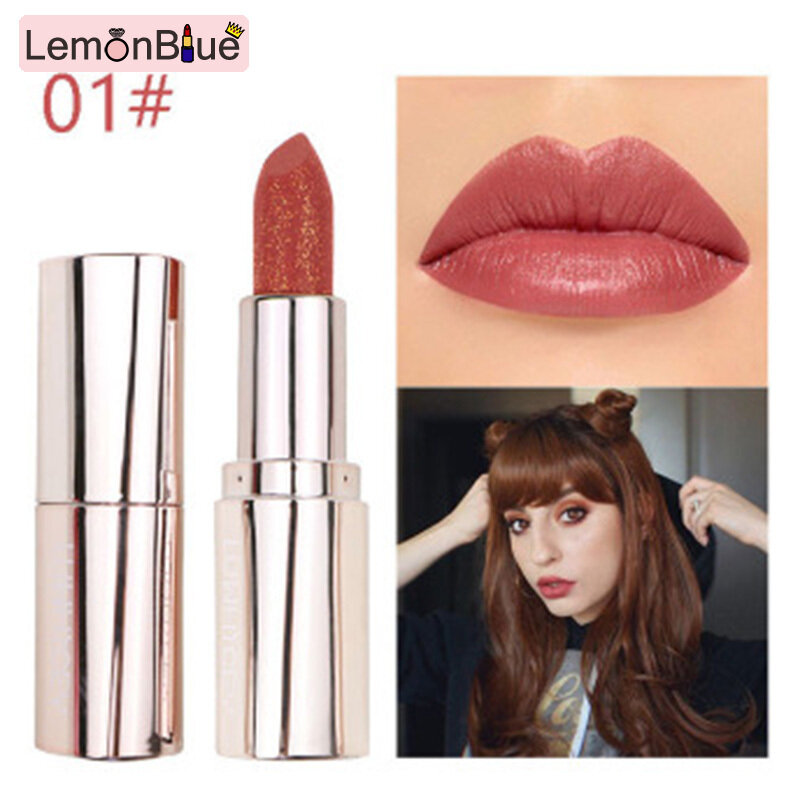 Gambar LemonBlue Lipstick Moisturizing Fine Glitter Shiny Makeup Cosmetic Long Lasting for Women
