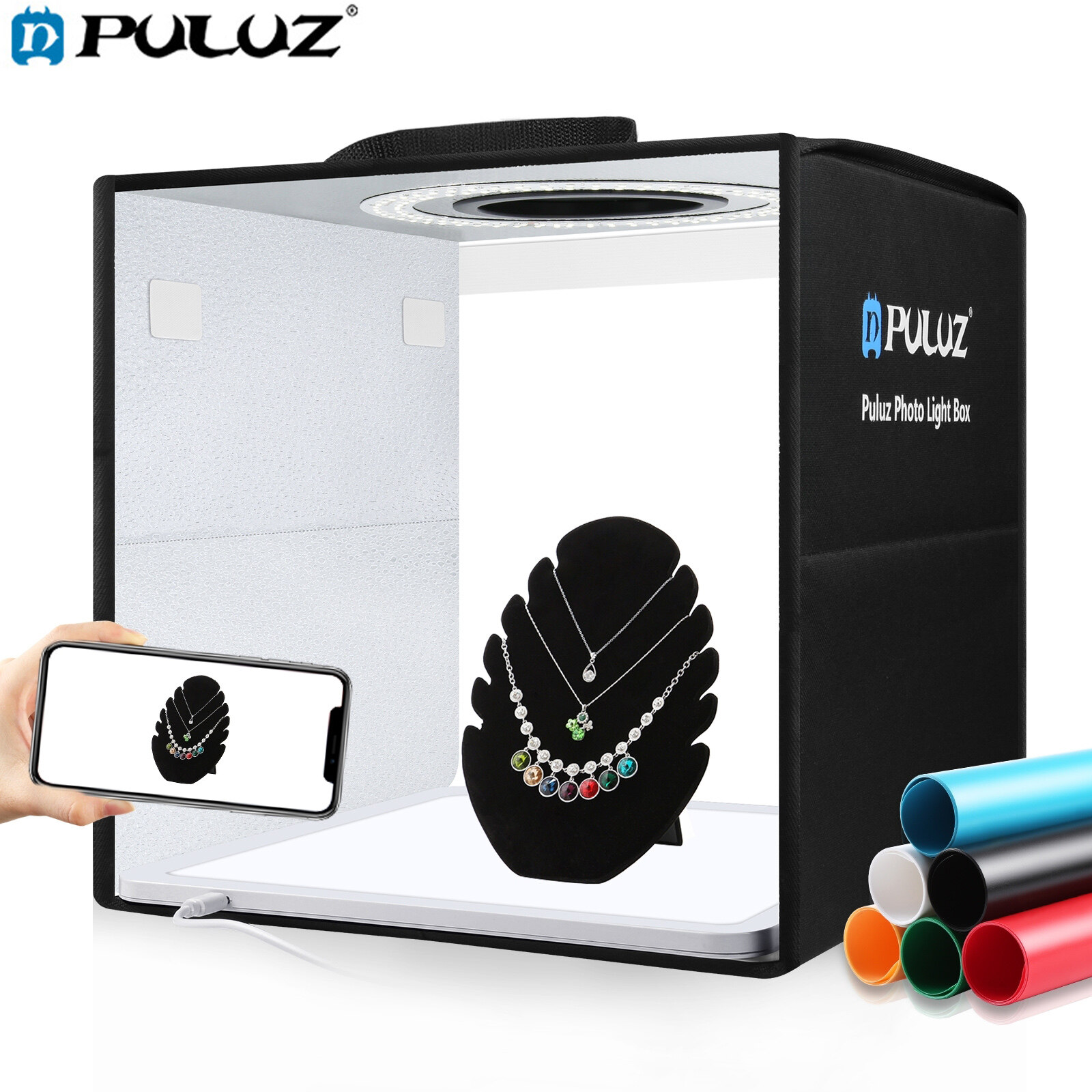 PULUZ pkt3200 30*30*30cm Gấp Đèn LED Lều máy tính để bàn ảnh Studio Hộp đèn softbox 5500K Dimmable dùng nguồn USB với 6 cái màu phông nền & đèn LED không bóng Bảng điều khiển ánh sáng cho sản phẩm nhỏ nhiếp ảnh