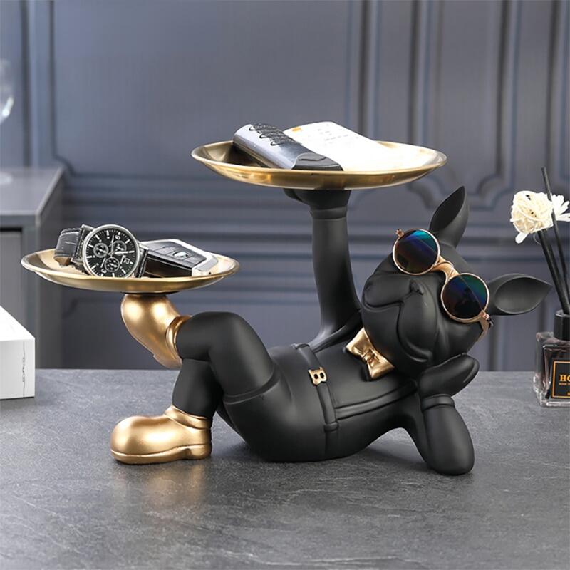 Gambar 2 Metal Tray Bulldog Animal Figurines Cool Dog Statue Sculpture Living Room Bedroom Decor Home Interior Decoration Accessories