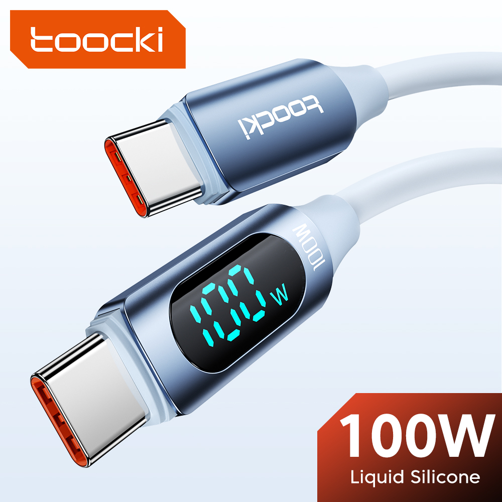 Toocki pd 100w loại c để loại c cáp sạc nhanh hiển thị cáp silicone lỏng dữ liệu dây cho samsung huawei xiaomi poco macbook usb-c cáp