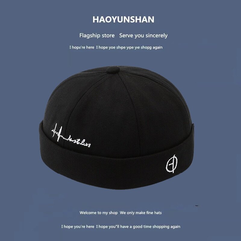 Men's Cotton Docker Cap - Brimless Retro Rolled Cuff Beanie Sailor Hat