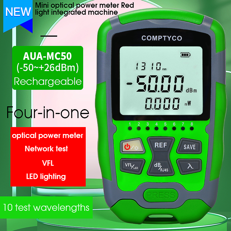 Comptyco aua-mc50 máy đo công suất quang 4 trong 1 1/10/15/30/50mw thiết bị kiểm tra sợi quang kiểm tra cáp mạng định vị lỗi trực quan vfl
