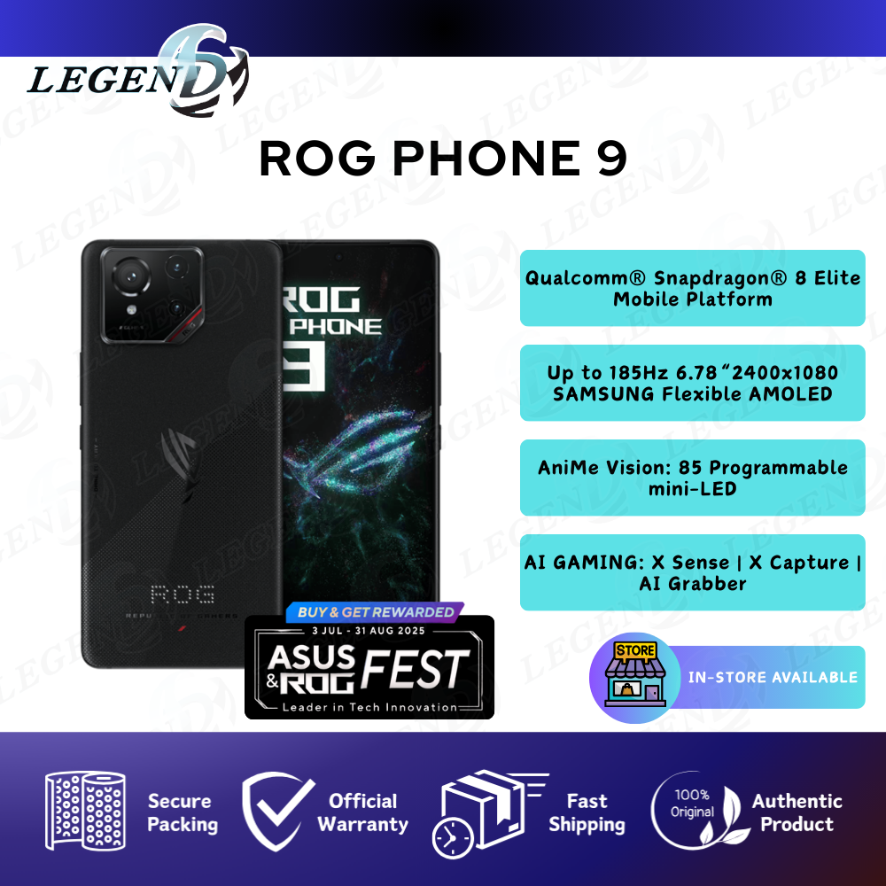 [MY Set] ROG Phone 9 5G (12GB+256GB) Original Smartphone Snapdragon 8 Elite | 6.78“ 185Hz AMOLED Display | AI GAMING