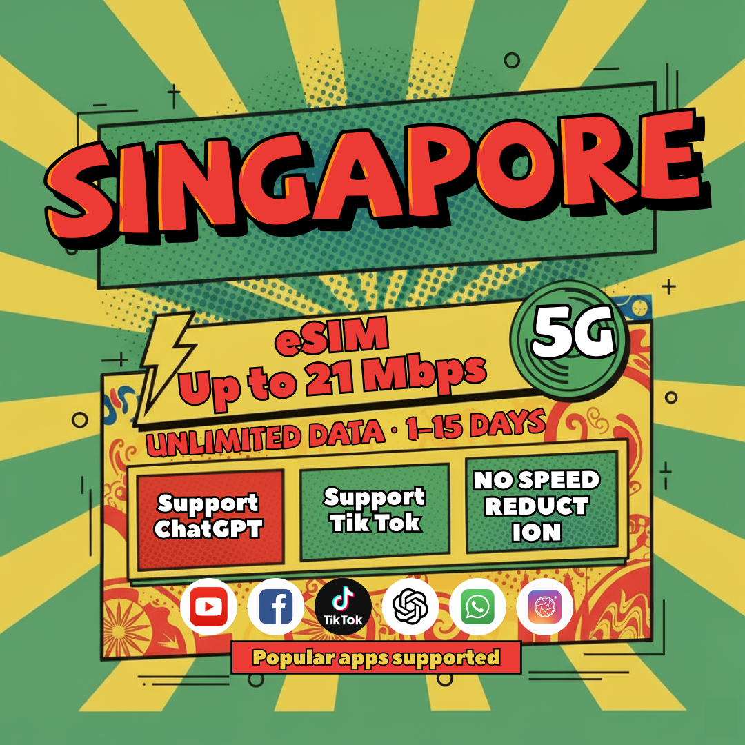 【Use within 5 days】Singapore eSIM Unlimited data Support Tiktok Chatgpt Instant 24h email Travel high speed Singapore eSIM - Jenama YOLLOO Harga 18 Ringgit*Penghantaran Percuma