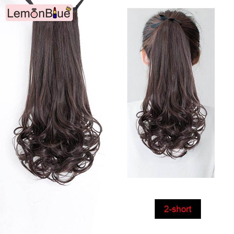 Gambar LemonBlue Drawstring Curly Wig Ponytail Heat Resistant Hairpieces Natural Clip In Hair Extensions 2 short