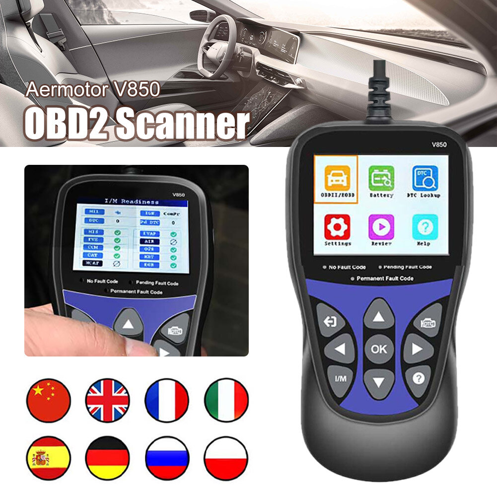 Jpk【hàng có sẵn】aermotor V850 OBD2 máy quét Công cụ Chẩn đoán tự động OBDII Đầu đọc mã kiểm tra lỗi động cơ có thể chẩn đoán dụng cụ quét
