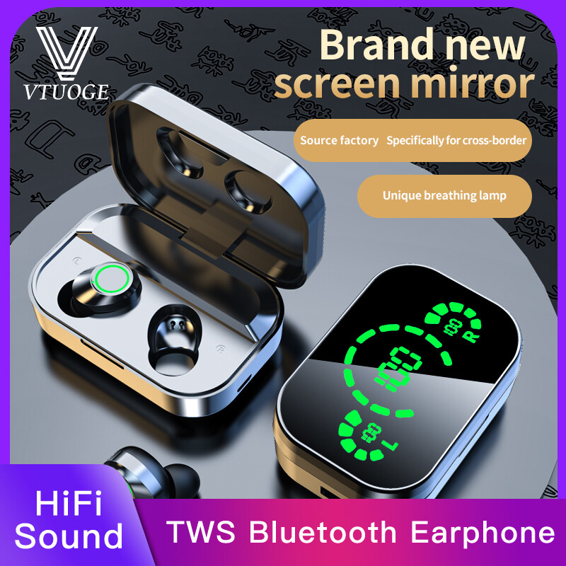 VTUOGE Original bluetooth headset wireless with mic TWS Headphone Touch Control HD Stereo Earbuds Sports earphones in-Ear IPX7 Waterproof earpod 500mAh Charging Box For Android phone ราคา 269 บาท*ส่งฟรี
