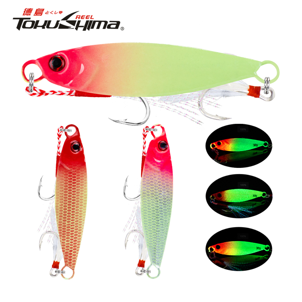 Luminous Jig Casting Lure 3 Colors 7g/10g/15g/20g/30g Sinking Spoon Bait Metal Jigging Fishing Lure with Sharp Hooks ราคา 25 บาท*ส่งฟรี