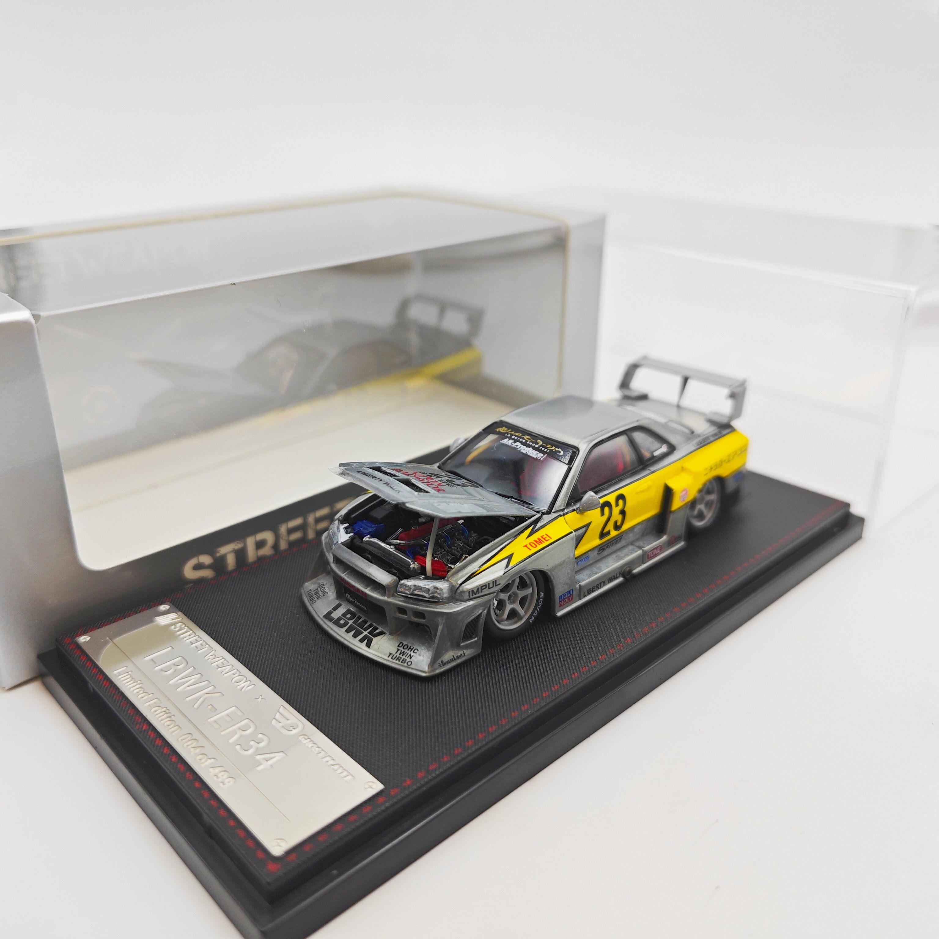 SW 1:64 Nissan GT-R er34 lbwk sơn phủ bóng phiên bản đặc biệt có thể mở ra mui xe xe hợp kim mô hình