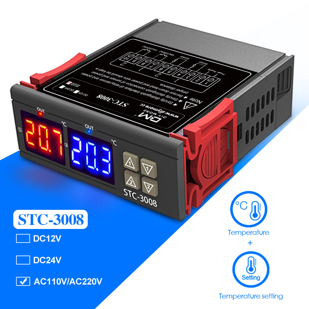 Details about   12V/24V/220V STC-3008 Dual Digital Temperature Controller Cool Heat K6U3 