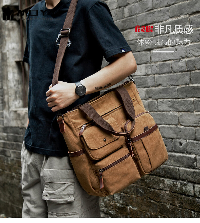 MOYYI Vintage Canvas Men Travel Bags Canvas Men Work Tote Large Multifunction Outdoor Duffel Bag