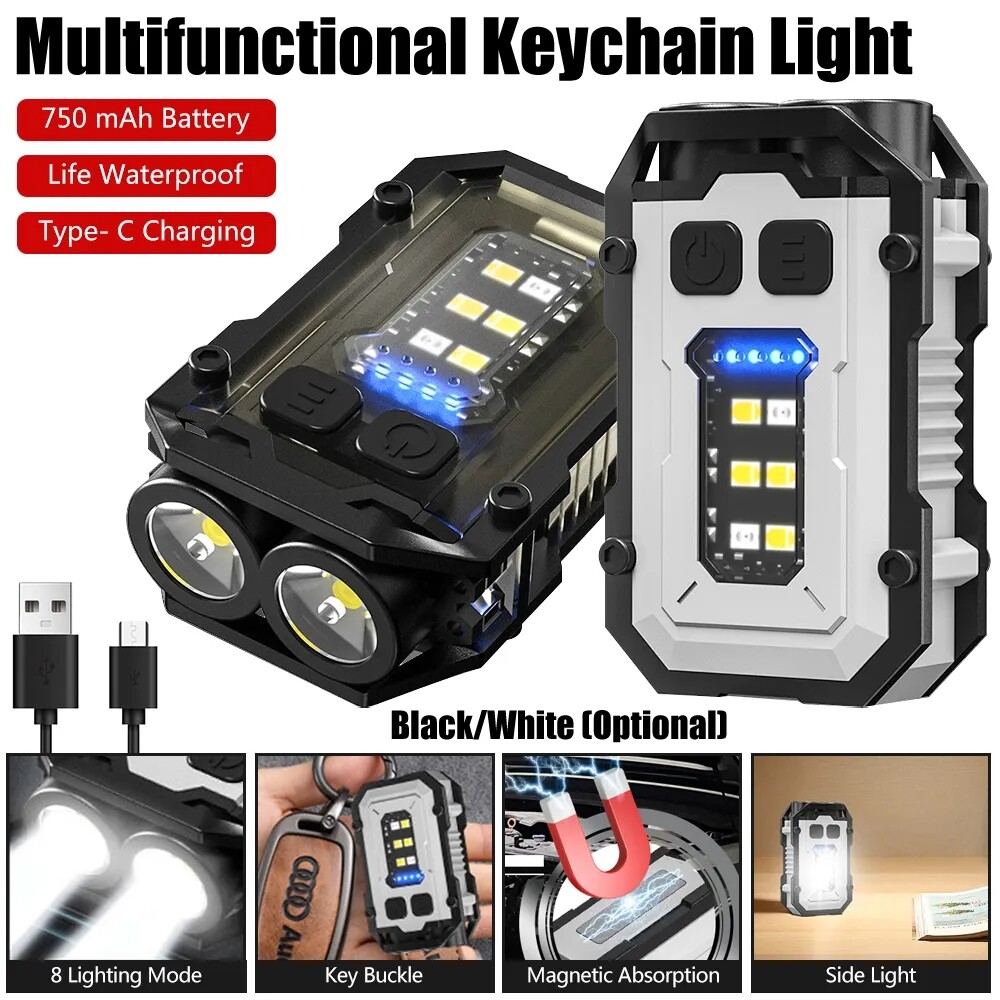 Bóng Led mới đèn Móc KHóa Đèn kép Đèn pin mini sạc USB nắp Clip ánh sáng câu cá Cắm Trại Ngoài Trời Đèn làm việc khẩn cấp