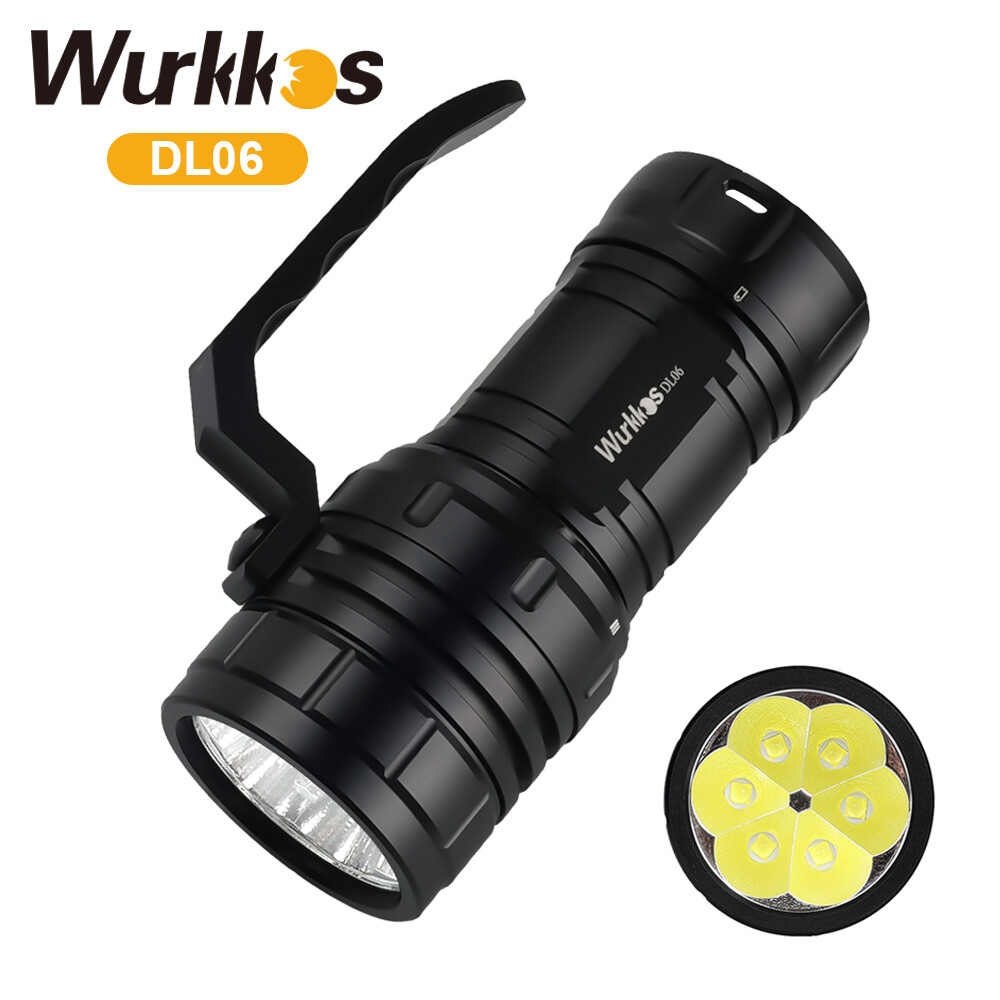 Wurkkos DL06 siêu sáng 15000lm chuyên nghiệp Đèn pin lặn dùng bình dưỡng khí 6PC xhp50.2 USB đảo ngược có thể sạc lại tối đa đến 555 mét Ba 21700 pin đèn lặn