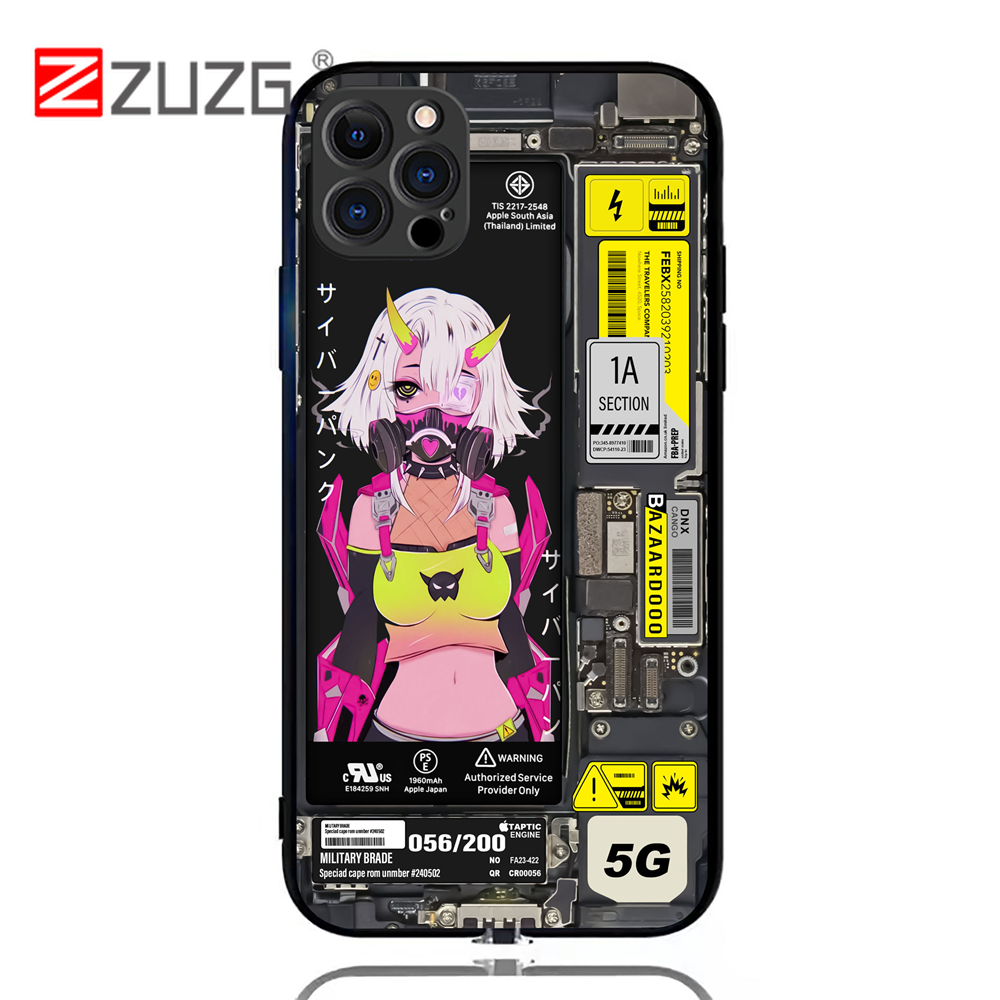ZUZG Ốp Đèn Gọi Điện Bằng Kính Cường Lực Cyber Dành Cho IPhone 12 Pro Max, Vỏ Đèn Flash LED, Ốp Điện Thoại Mini Cho IPhone 11 XR XS MAX 12