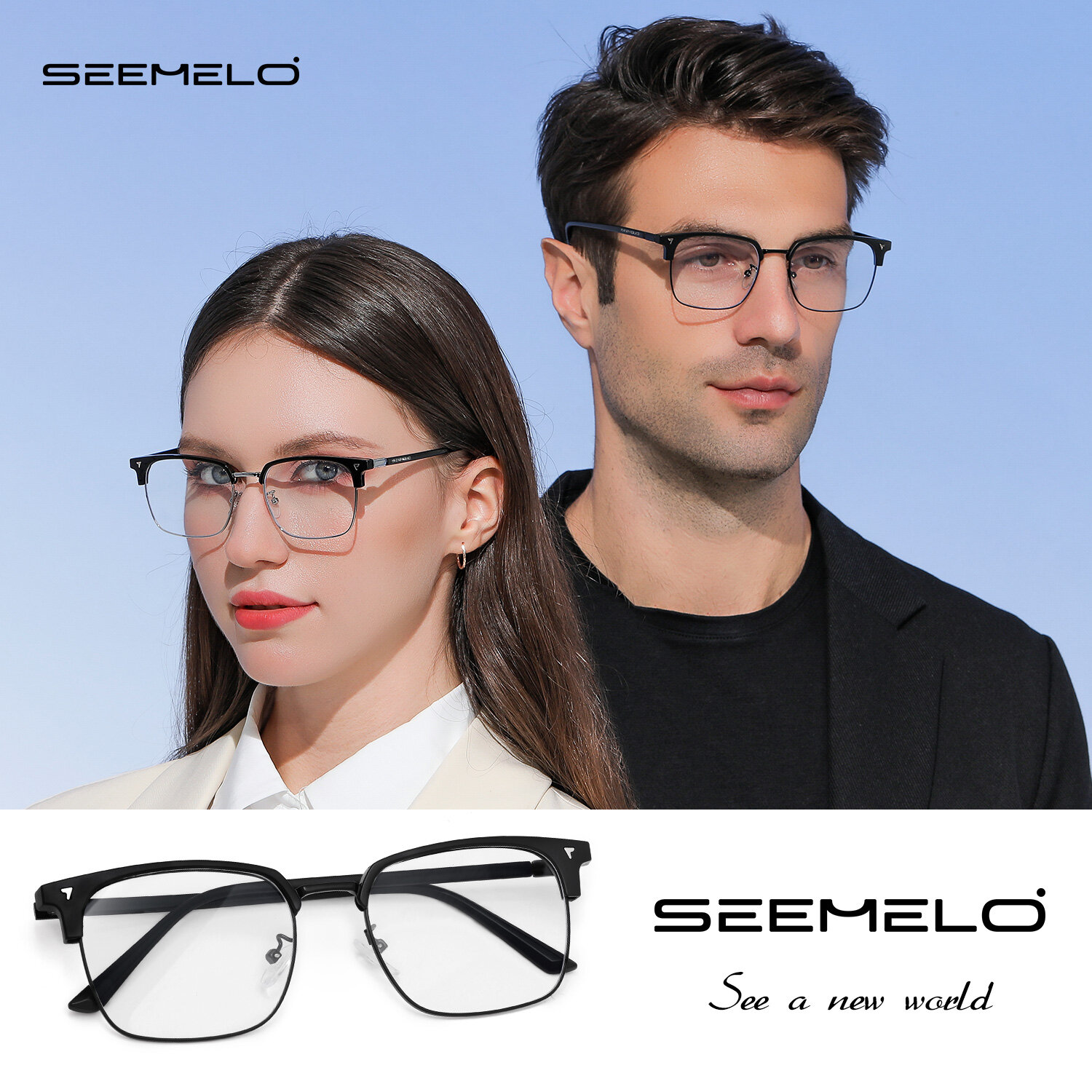 SEEMELO TR90 Non-Prescription Glasses Anti Blue Light Flat Mirror Eyewear Can Be Paired With Myopia Gasses Half Frame Design Outdoor Travel Men Trendy ราคา 172 บาท*ส่งฟรี