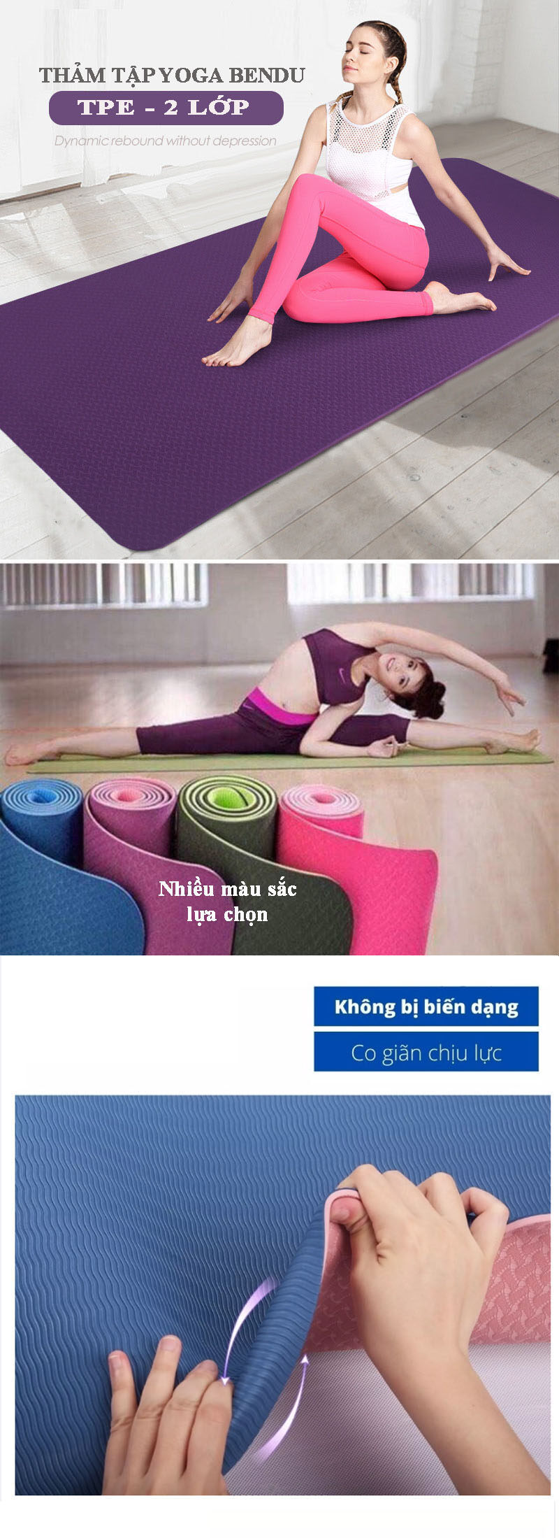 Thảm Yoga YG01 siêu bền loại 0.6cm màu tím kèm túi đựng