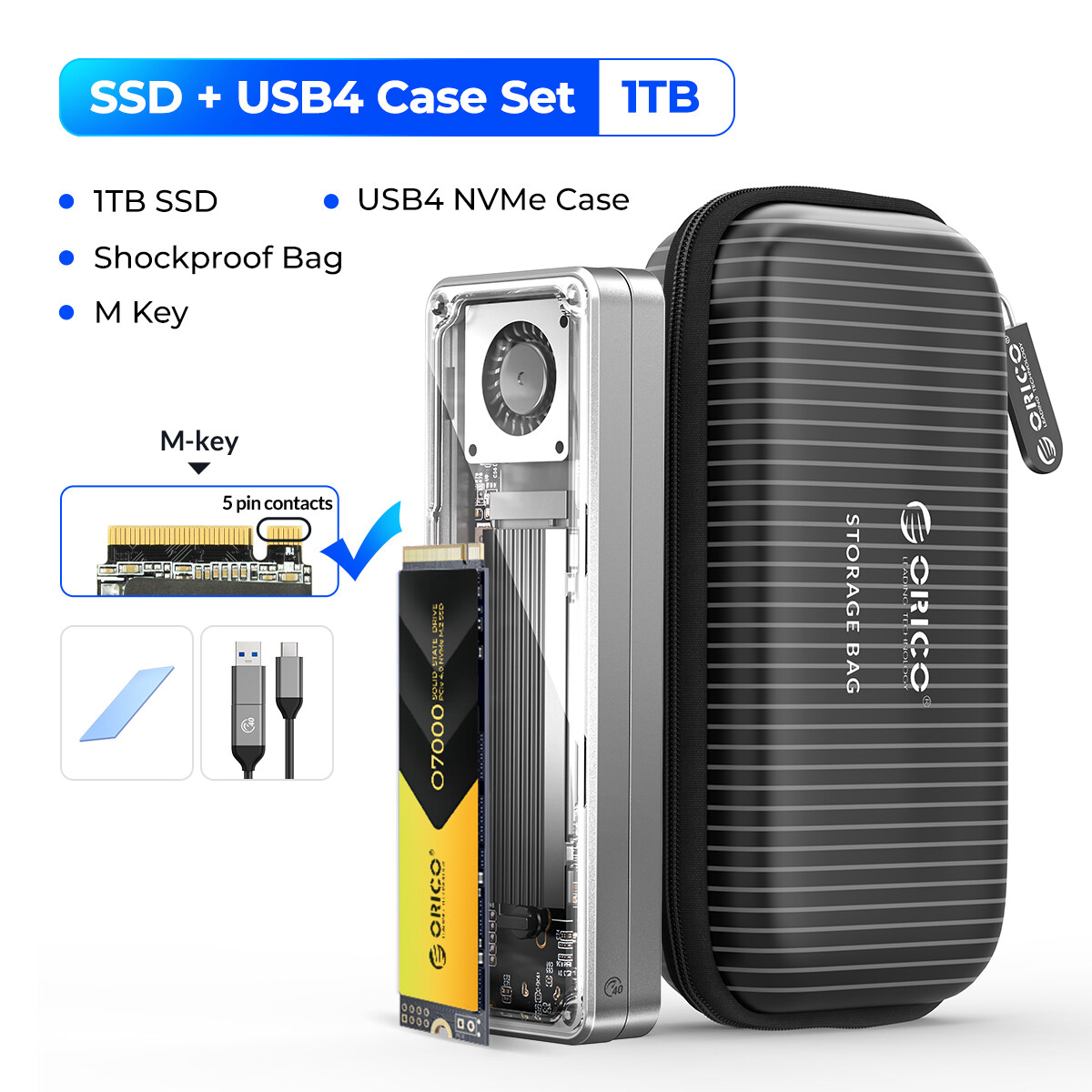 ORICO 40gbps usb4 M.2 SSD bao vây loại USB C 8TB với quạt tản nhiệt pcie4.0 NVMe bao vây nhôm tương