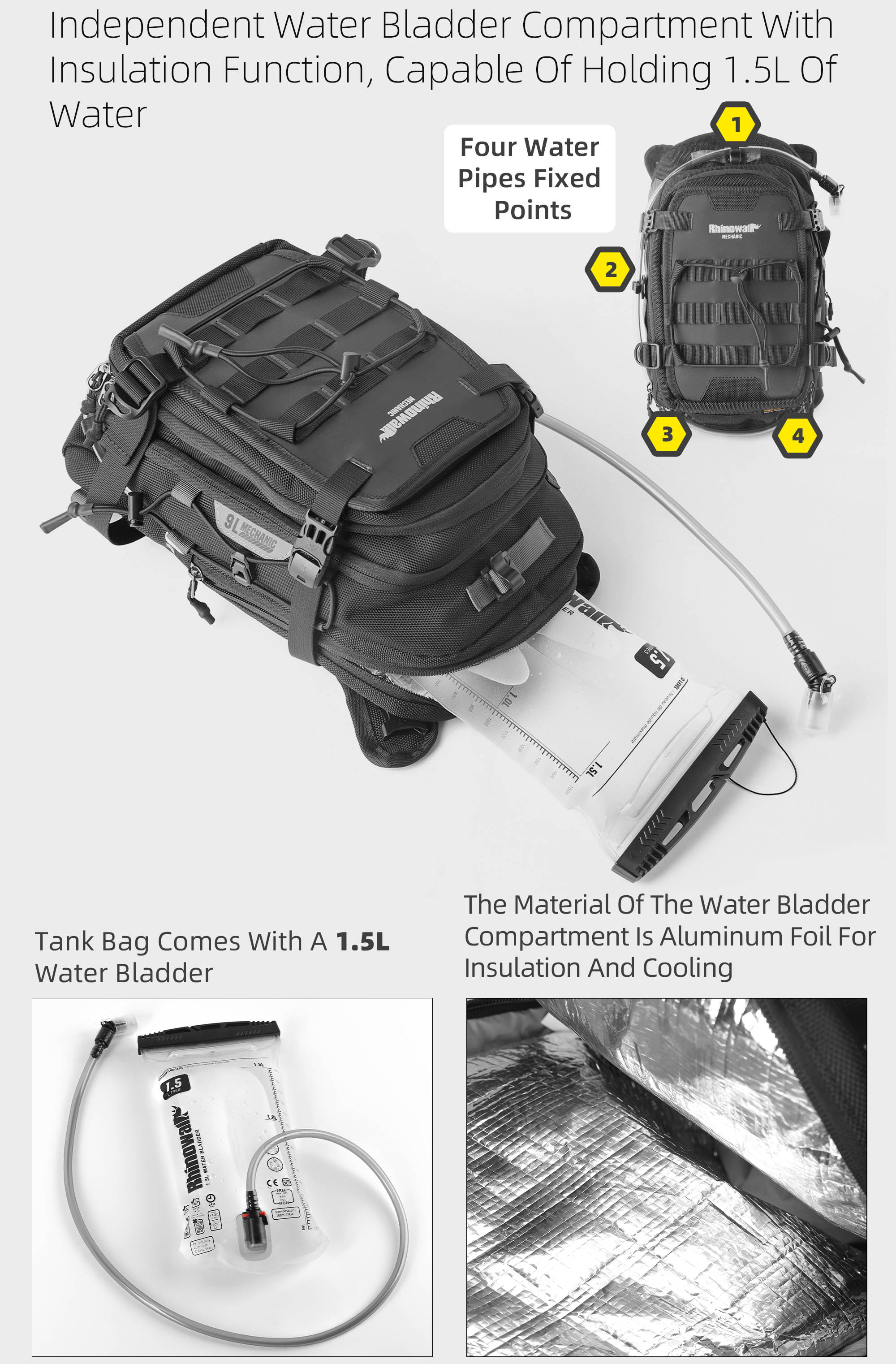 Rhinowalk Motorcycle Tank Bag 9L Versatile backpack Universal