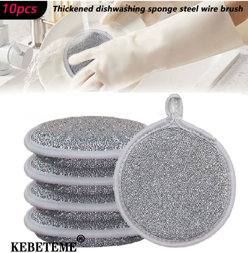 KEBETEME 10pcs Thickened Dishwashing Sponge Wire Brush Wet And Dry Cleaning Pot Rag Reusable Kitchen Tool ราคา 42 บาท*ส่งฟรี